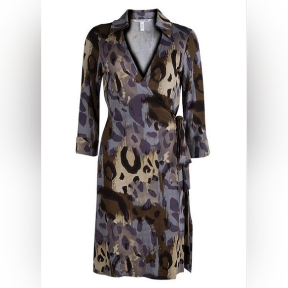Diane Von Furstenberg Silk Camoflage Print Justin Wrap Dress size 8 - Picture 1 of 7